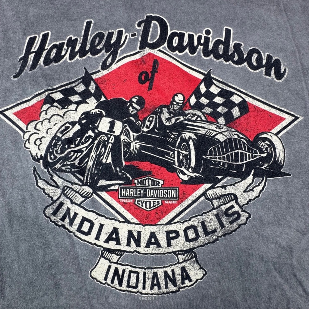 Vintage Distressed Harley Davidson Indianapolis Tee Gray Eagle Wings Hot Rod L - Picture 6 of 11